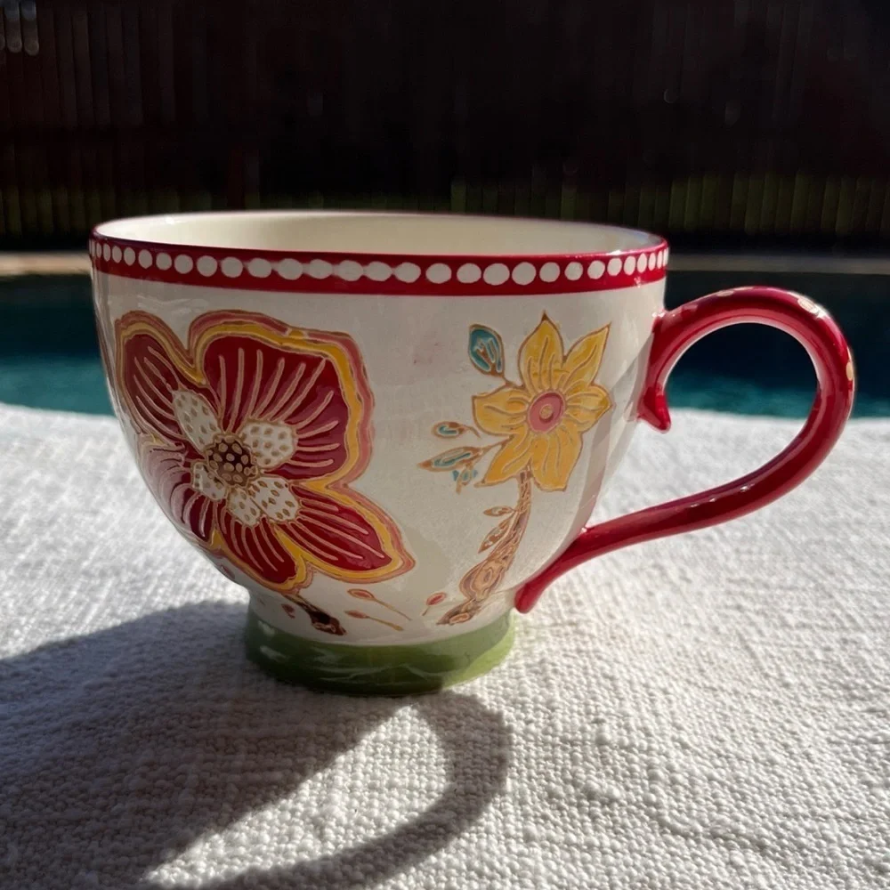 Coastline Imports Dutch Wax  Anthropolagie  Multi Colored Floral Mug 16oz‎